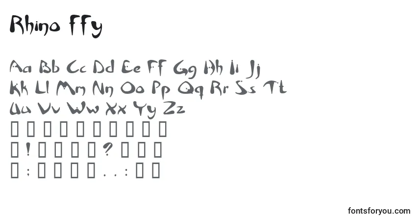 Schriftart Rhino ffy – Alphabet, Zahlen, spezielle Symbole