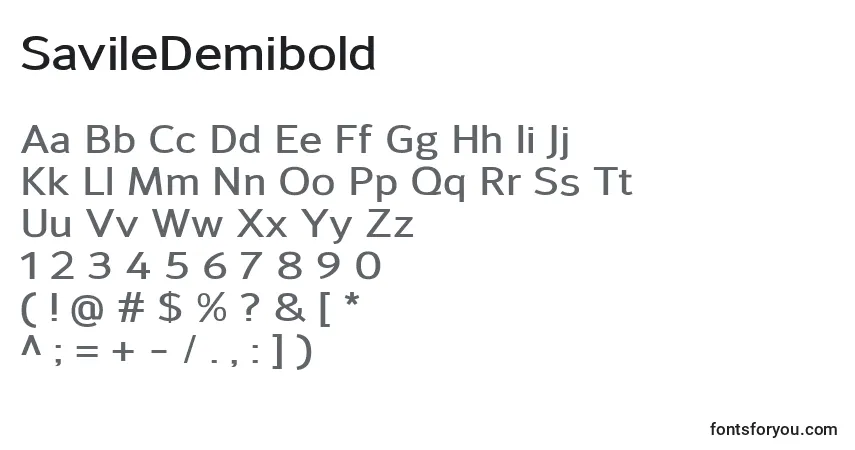 Czcionka SavileDemibold – alfabet, cyfry, specjalne znaki