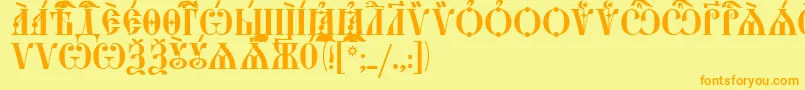 フォントStarouspenskayaCapsIeucs – オレンジの文字が黄色の背景にあります。