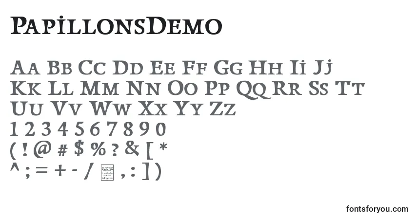 Schriftart PapillonsDemo – Alphabet, Zahlen, spezielle Symbole