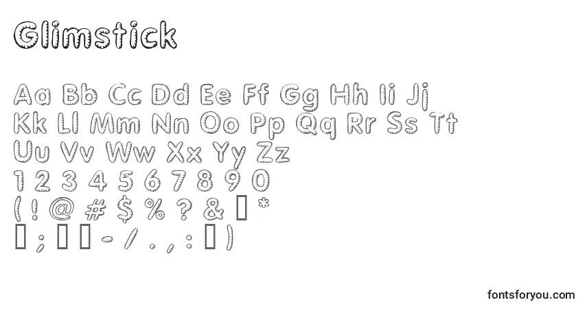 Glimstick-fontti – aakkoset, numerot, erikoismerkit