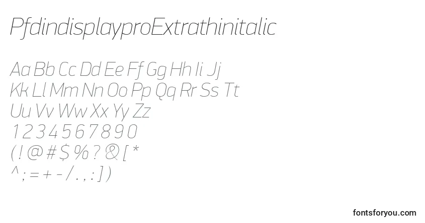 A fonte PfdindisplayproExtrathinitalic – alfabeto, números, caracteres especiais