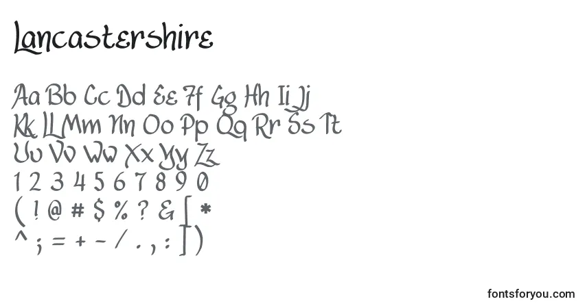 A fonte Lancastershire – alfabeto, números, caracteres especiais