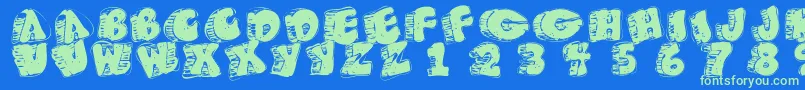 Fatfloralphabetxperimental Font – Green Fonts on Blue Background