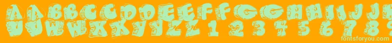 Fatfloralphabetxperimental-Schriftart – Grüne Schriften auf orangefarbenem Hintergrund