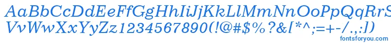 ImpressumLtItalic-Schriftart – Blaue Schriften auf weißem Hintergrund