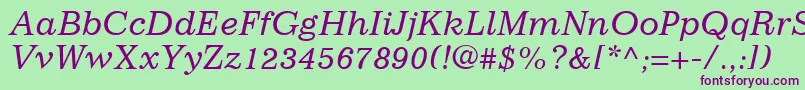 フォントImpressumLtItalic – 緑の背景に紫のフォント
