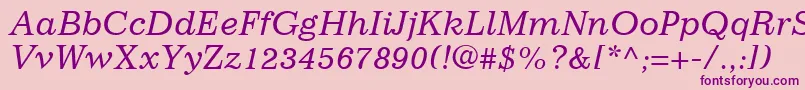 ImpressumLtItalic-fontti – violetit fontit vaaleanpunaisella taustalla