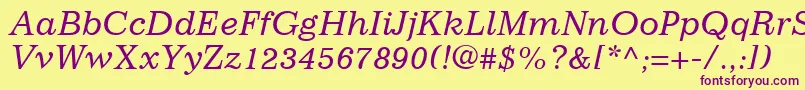 ImpressumLtItalic-fontti – violetit fontit keltaisella taustalla