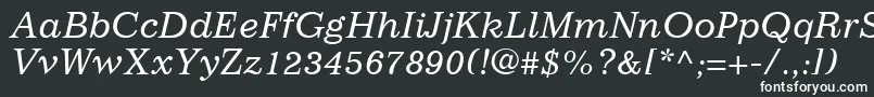 ImpressumLtItalic-fontti – valkoiset fontit mustalla taustalla