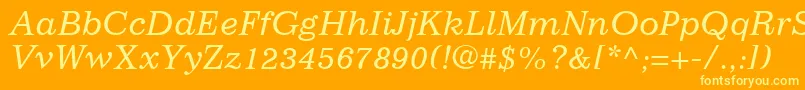 ImpressumLtItalic-fontti – keltaiset fontit oranssilla taustalla