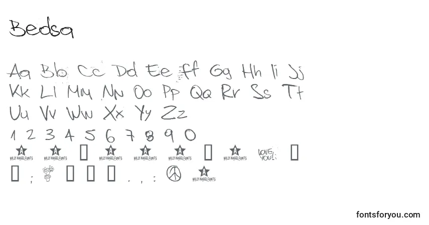 Schriftart Bedsa – Alphabet, Zahlen, spezielle Symbole