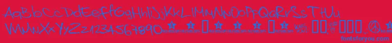Bedsa-Schriftart – Blaue Schriften auf rotem Hintergrund