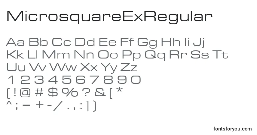 A fonte MicrosquareExRegular – alfabeto, números, caracteres especiais