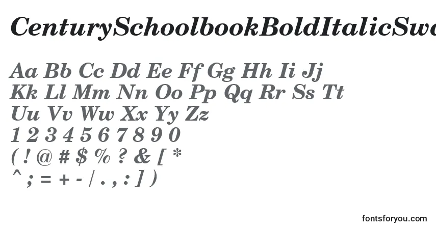 Czcionka CenturySchoolbookBoldItalicSwa – alfabet, cyfry, specjalne znaki