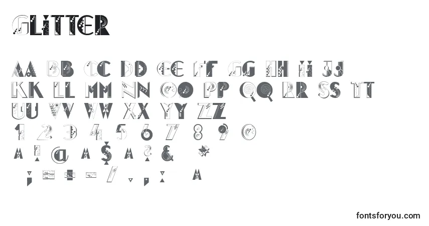 Schriftart Glitter – Alphabet, Zahlen, spezielle Symbole