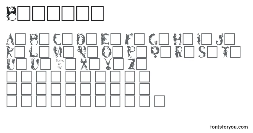 Czcionka Bizarro – alfabet, cyfry, specjalne znaki