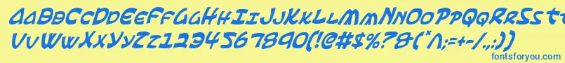 フォントEphesianci – 青い文字が黄色の背景にあります。