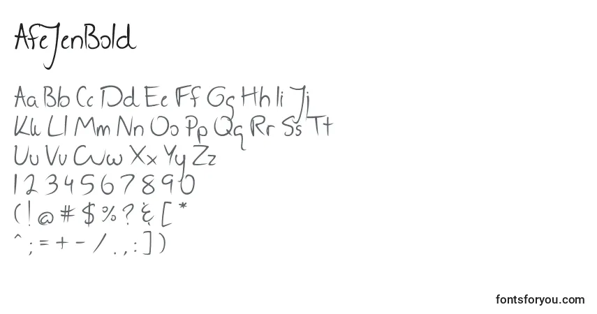 A fonte AfeJenBold – alfabeto, números, caracteres especiais