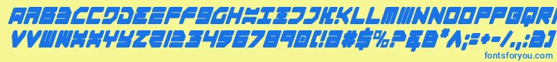 フォントOmega3ci – 青い文字が黄色の背景にあります。