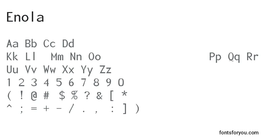 Шрифт Enola – алфавит, цифры, специальные символы
