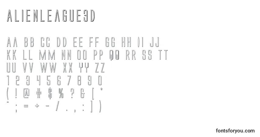 Czcionka Alienleague3D – alfabet, cyfry, specjalne znaki