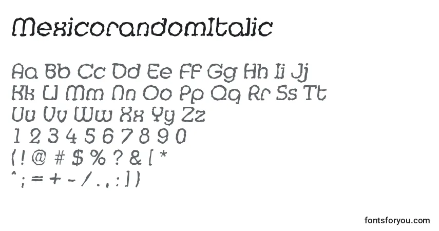 Schriftart MexicorandomItalic – Alphabet, Zahlen, spezielle Symbole