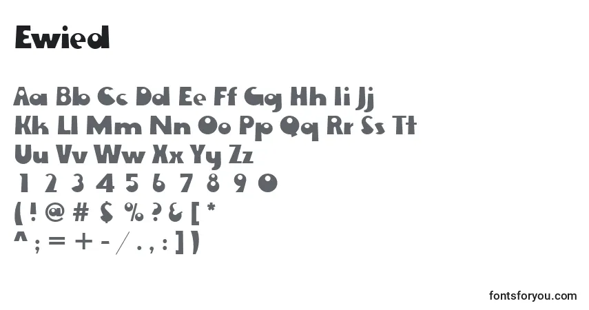 Czcionka Ewied – alfabet, cyfry, specjalne znaki