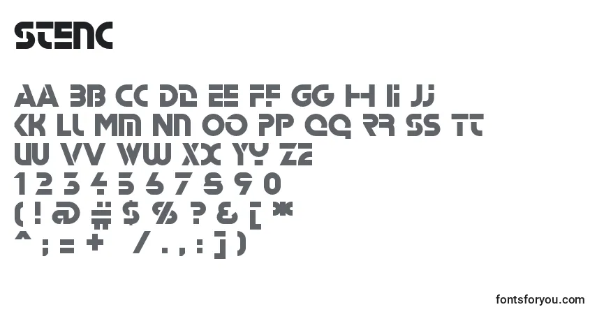 Schriftart Stenc – Alphabet, Zahlen, spezielle Symbole