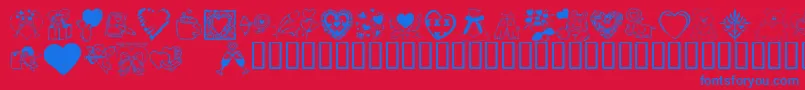 Weitere Informationen zur KrValentineDings2002-Schriftart KrValentineDings2002-Schriftart – Blaue Schriften auf rotem Hintergrund