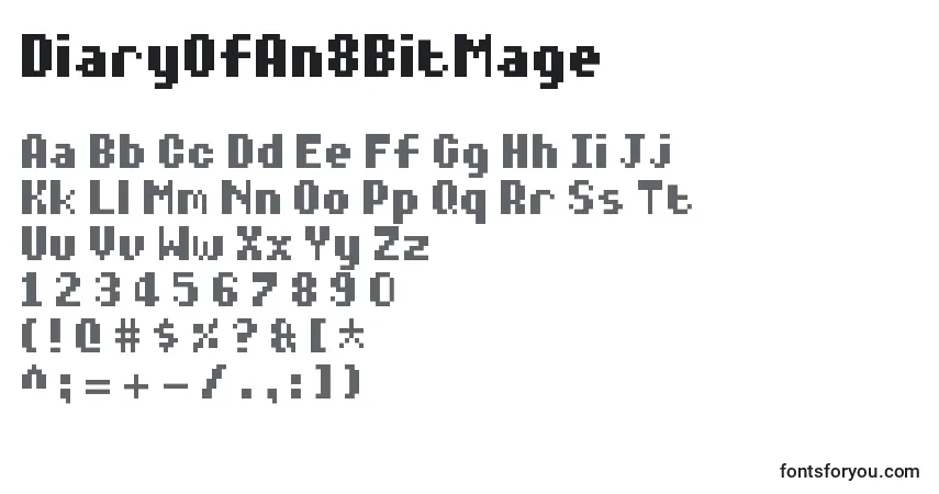 A fonte DiaryOfAn8BitMage – alfabeto, números, caracteres especiais