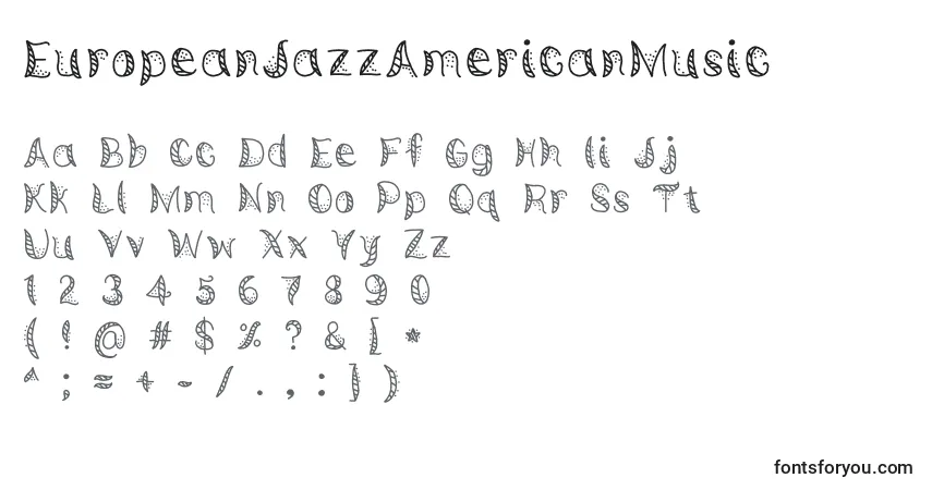 Schriftart EuropeanJazzAmericanMusic – Alphabet, Zahlen, spezielle Symbole