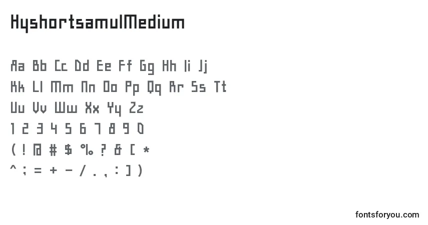 Czcionka HyshortsamulMedium – alfabet, cyfry, specjalne znaki