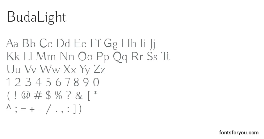 Schriftart BudaLight – Alphabet, Zahlen, spezielle Symbole