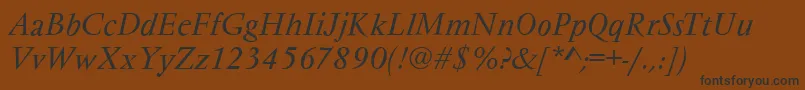 フォントVarennesItalic – 黒い文字が茶色の背景にあります