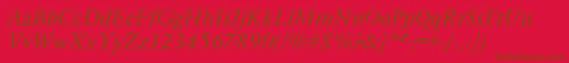 VarennesItalic-Schriftart – Braune Schriften auf rotem Hintergrund