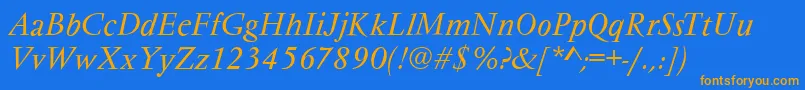 Fonte VarennesItalic – fontes laranjas em um fundo azul