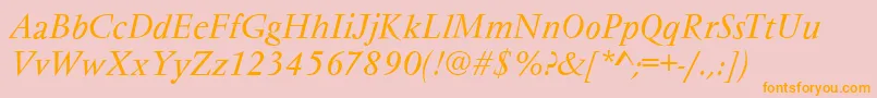 Fonte VarennesItalic – fontes laranjas em um fundo rosa