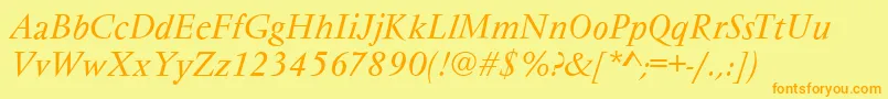 Fonte VarennesItalic – fontes laranjas em um fundo amarelo