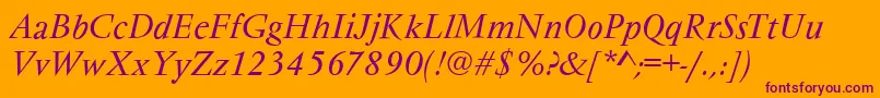 VarennesItalic-Schriftart – Violette Schriften auf orangefarbenem Hintergrund
