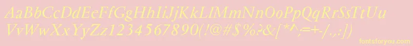 Fonte VarennesItalic – fontes amarelas em um fundo rosa