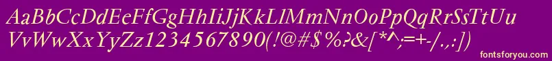 VarennesItalicフォントについての詳細 フォントVarennesItalic – 紫の背景に黄色のフォント