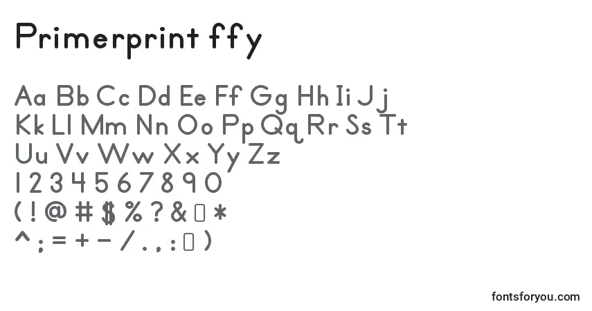 Schriftart Primerprint ffy – Alphabet, Zahlen, spezielle Symbole