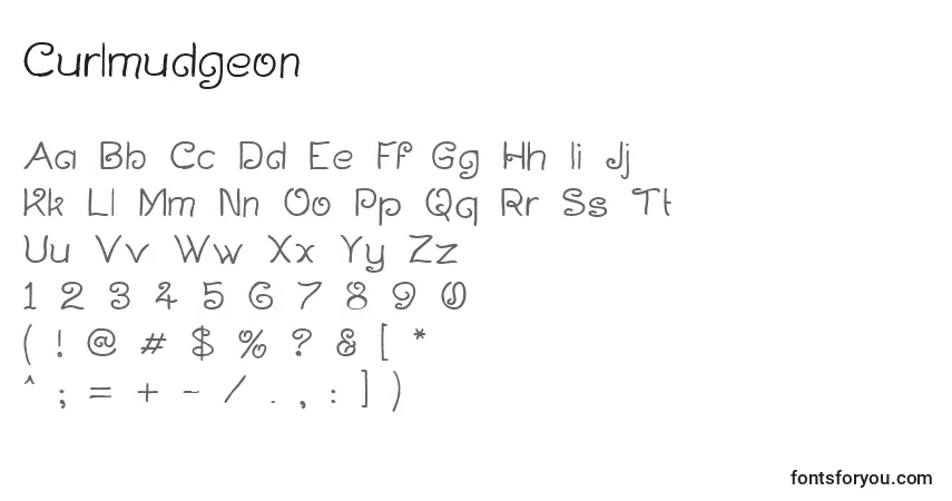 A fonte Curlmudgeon – alfabeto, números, caracteres especiais