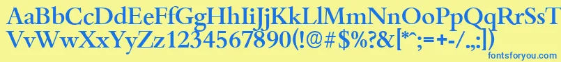 フォントBambergserialMediumRegular – 青い文字が黄色の背景にあります。