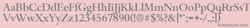 BambergserialMediumRegular-fontti – harmaat kirjasimet vaaleanpunaisella taustalla