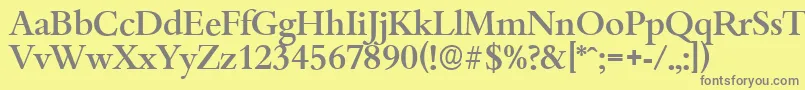 BambergserialMediumRegular-fontti – harmaat kirjasimet keltaisella taustalla