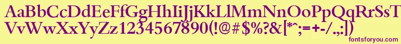 BambergserialMediumRegular-fontti – violetit fontit keltaisella taustalla
