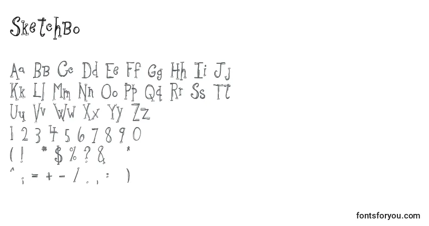 Fuente Sketchbo - alfabeto, números, caracteres especiales