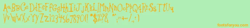 フォントSketchbo – オレンジの文字が緑の背景にあります。